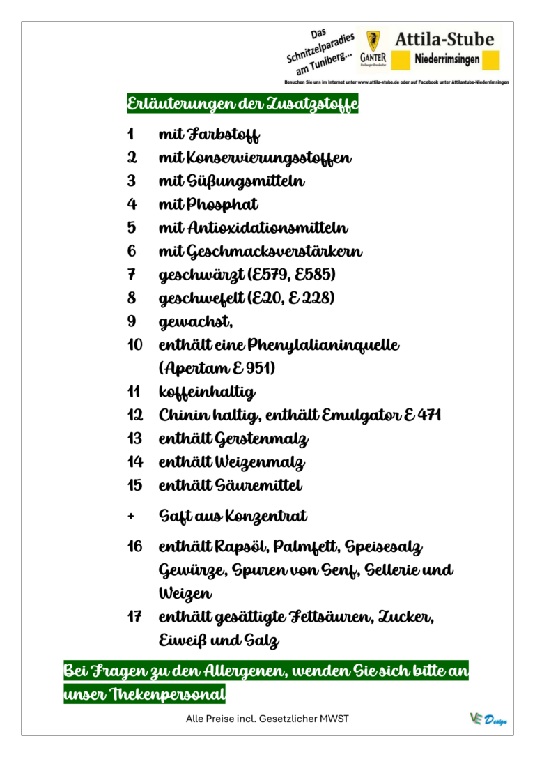 Erläuterung der Zusatzstoffe