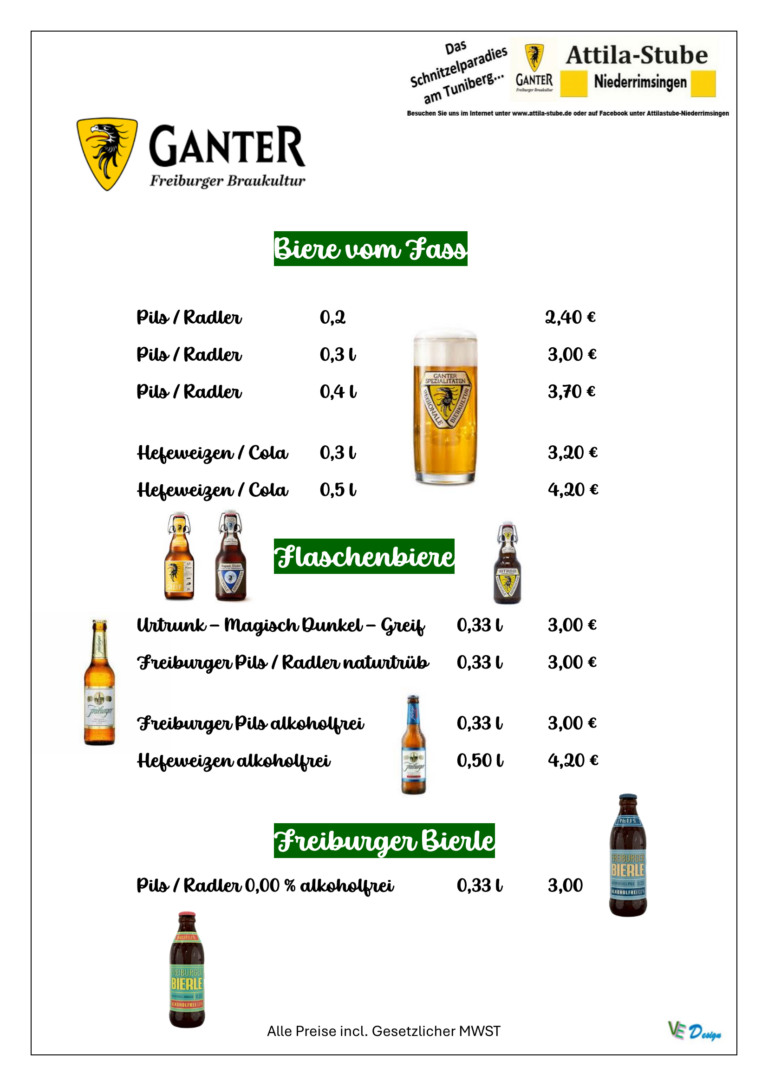 Biere vom Fass, Flaschenbiere, Freiburger Bierle