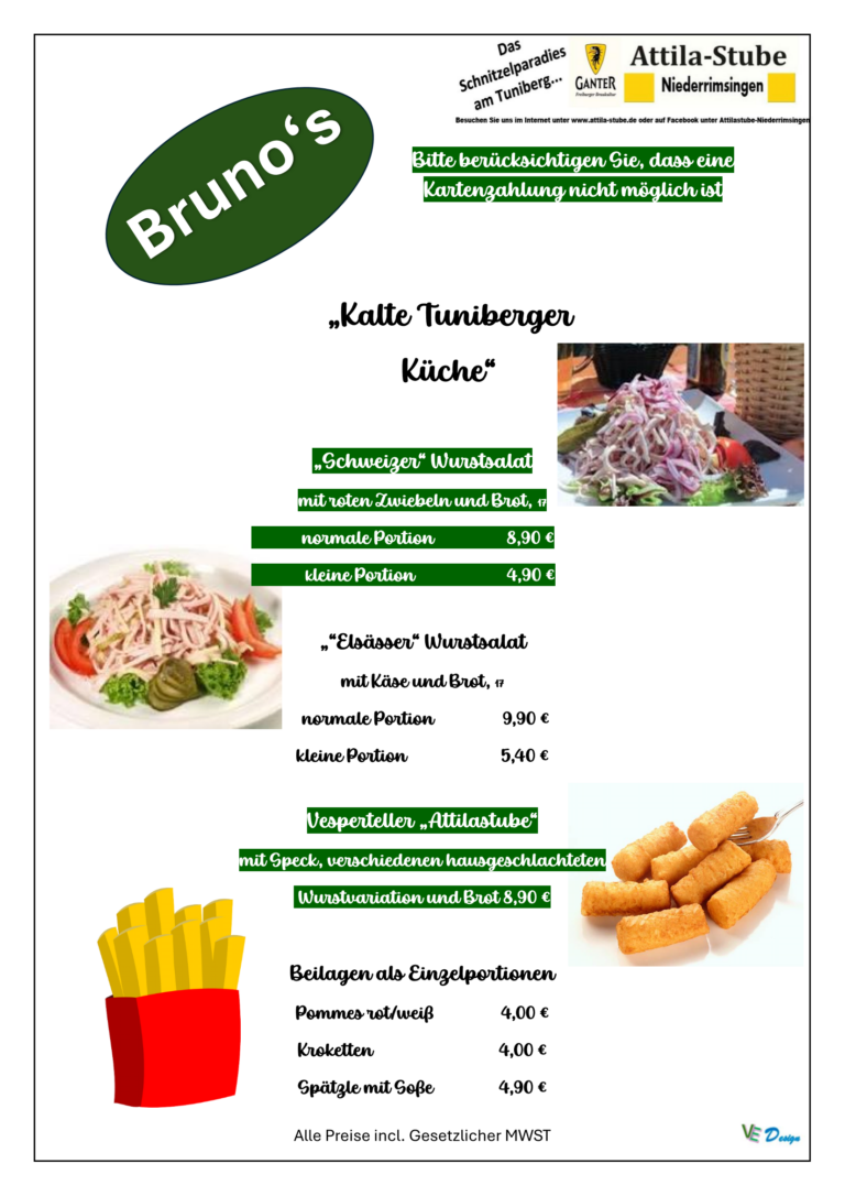 Bruno's Kalte Tuniberger Küche. Wurstsalate und Beilagen.